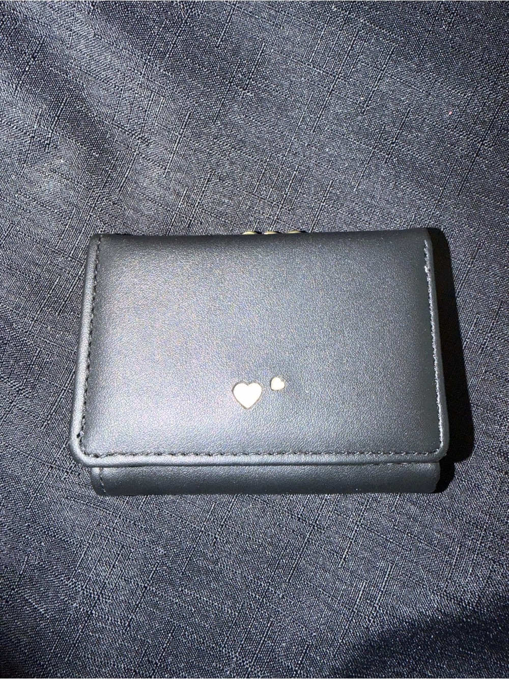Compact Black Wallet with Gold Heart Accents